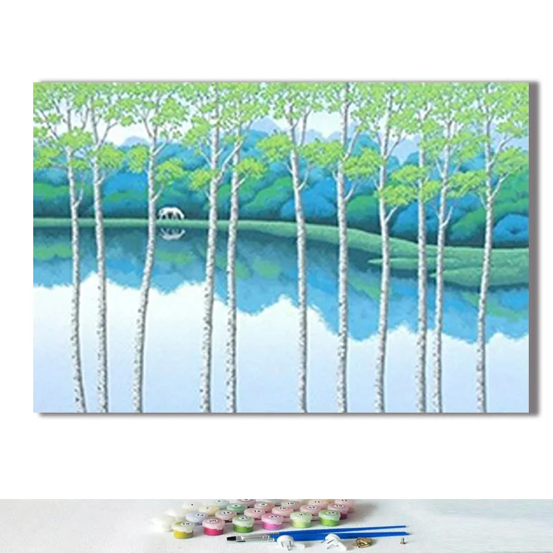 Diy Цифровая живопись стихи простая Красивая овечка большое дерево маленькая