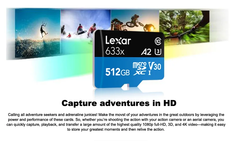Lexar A2 512G TF карта класс 10 UHS-I U3 Micro SD карта 32G 64g 128G 256g MicroSD мобильный телефон камера движения высокоскоростная карта памяти