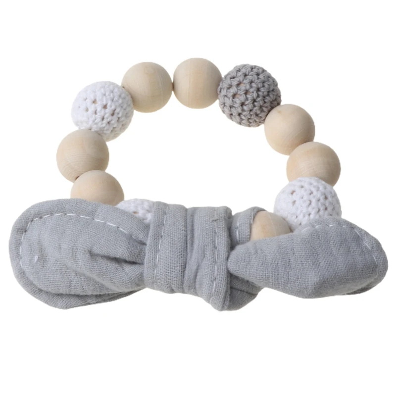 

2Pcs/Set Baby Cotton Bibs Wooden Wristband Teether Soft Saliva Towel Toddler Triangle Scarf Chewing Molar Infant Toys