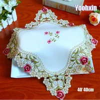 2021 hot square satin tablecloth placemat embroidered lace dining tea table cover cloth coffee christmas kitchen wedding decor