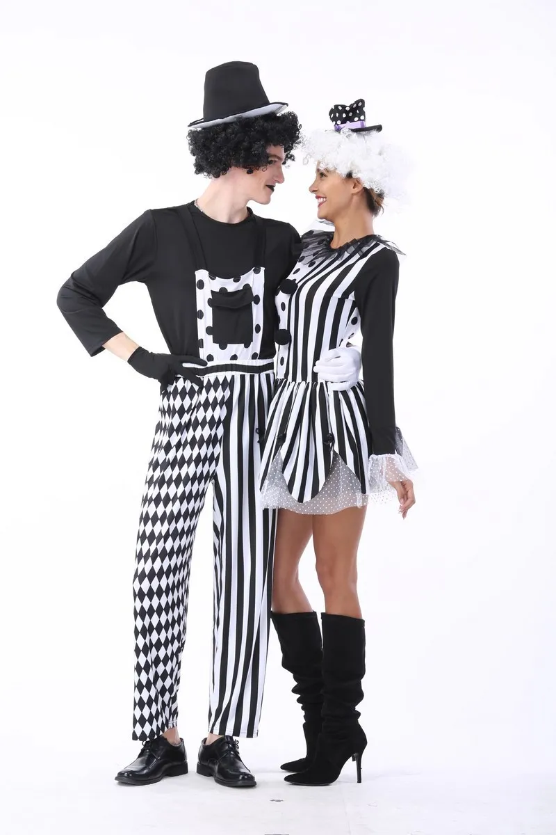 Костюм клоуна в черно-белую полоску для ролевых игр | Тематическая одежда и