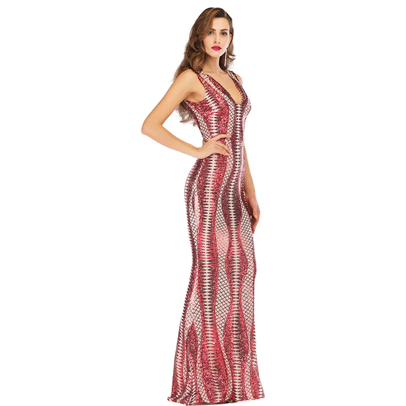 Сексуальное облегающее Макси Платье женское платье без рукавов с блестками для