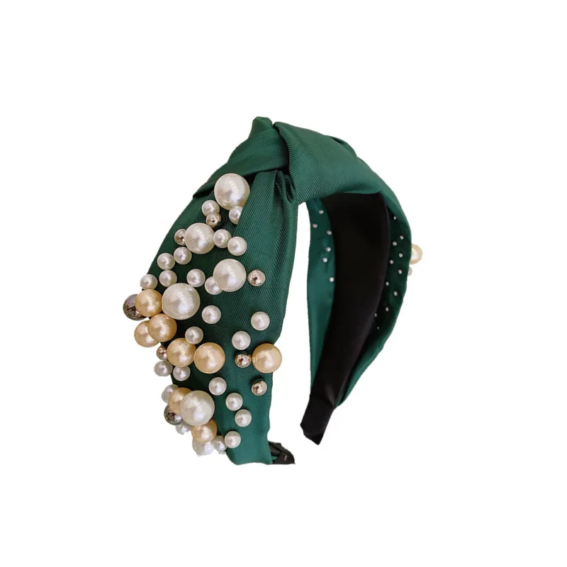 

Fashion Women Hair Accessories Wide Side Headband Mix Pearls Baroque Hairband For Adult Center Knot Headwear Wholesale