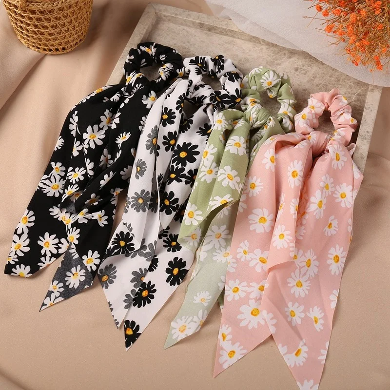 

French Retro Little Daisy Simple Elegant Floral Fashion Bowknot Sweet Mori Hair Rope Hair Ring Headdress