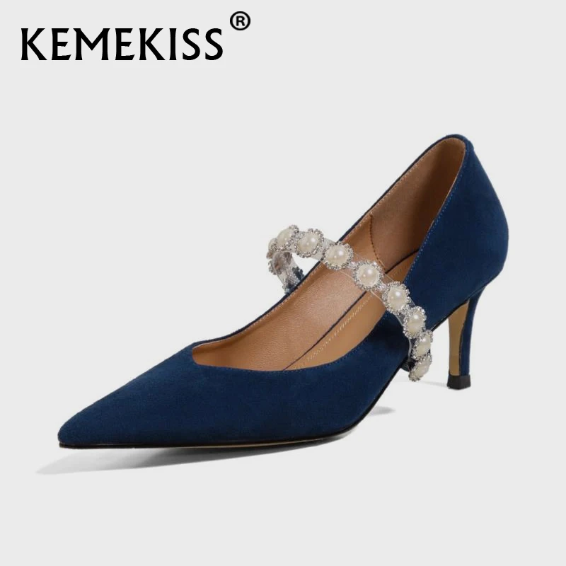 

KemeKiss New Sexy Women High Heel Shoes Cow Leather Thin Heel Party Shoes Women Fashion Pointed Toe Women Footwear Size 34-41