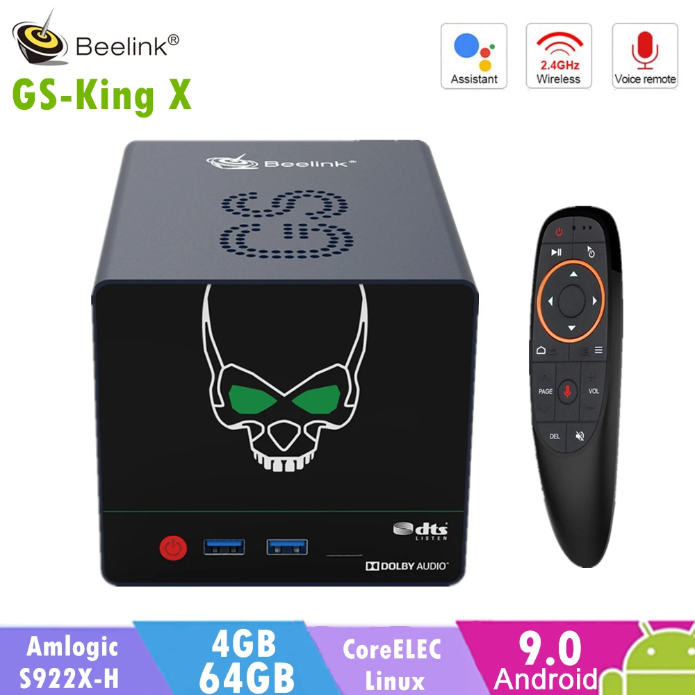 Billig Android 9,0 Und Linux CoreELEC Tv Box Beelink GS-König X Amlogic S922X-H 4GB 64GB Dolby DTS 5G Wifi 1000M BT 4,1 4K HD Set Top Box
