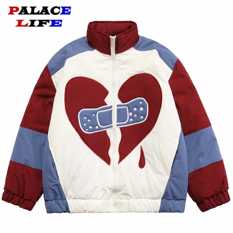 

Парка мужская составного кроя в стиле хип-хоп, хлопковая Повседневная Верхняя одежда в стиле Харадзюку, облегающая куртка с вышивкой в форм...