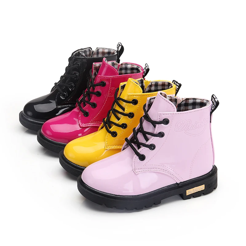 

New Children Shoes Boots for Children Size 21-37 Martin Boots for Girl PU Leather Waterproof Winter Kids Snow Shoes Girls Boots