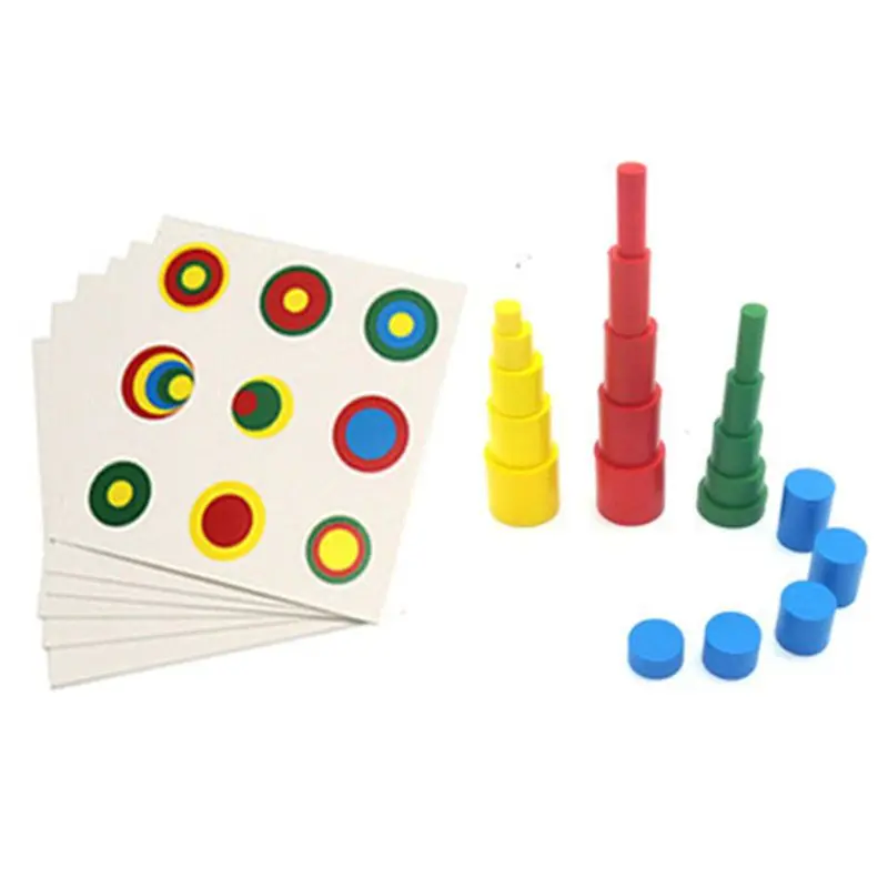 

Montessori Wooden Cylinders Educational Toys With Card Kids Children Early Teaching Gift 77HD