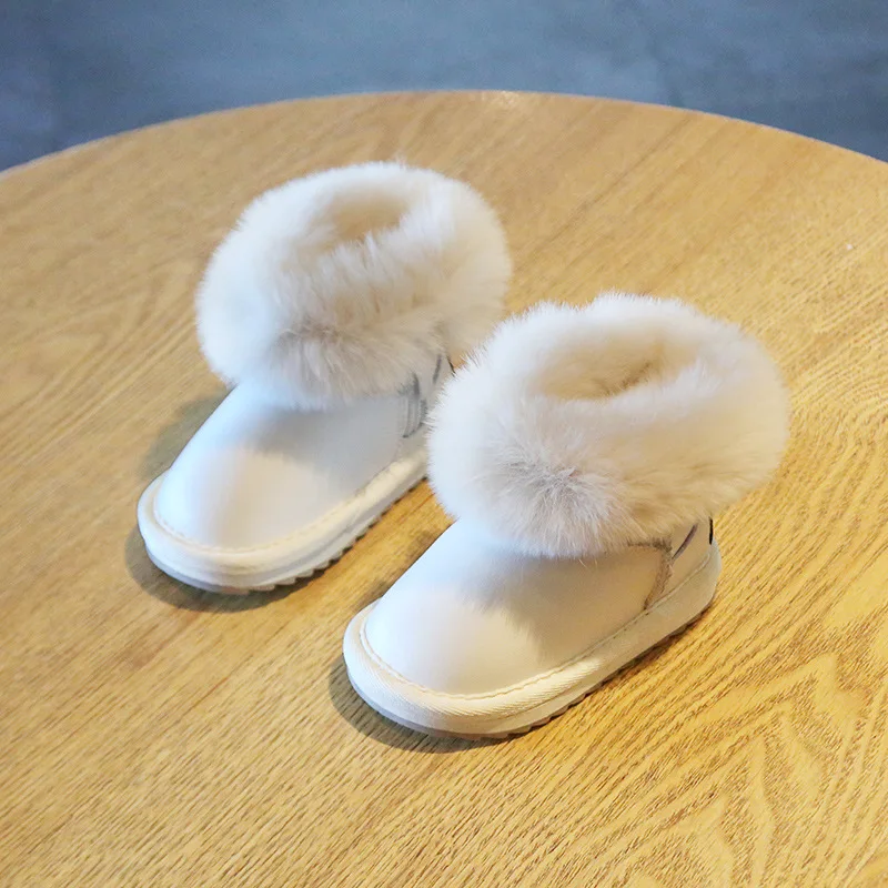 

Winter Children's Snow Boots 1-3 Years Old Girls Princess Cotton-padded Shoes Fashion Fur White Black Pink Color