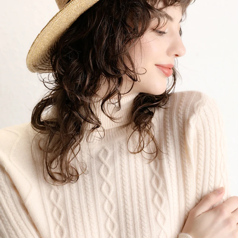 Осенне-зимний свитер для женщин с высоким воротником вязаный кашемировый 2019