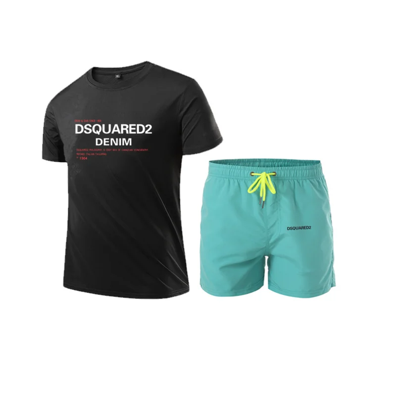 

Italian street new style DSQ men's summer casual suit cotton unisex short-sleeved T-shirt plus shorts Dsquared2 male D2