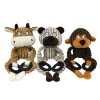 funny cartoon sounding puppy toy three color rubber ring corduroy plush monkey cattle bear toy interactive pet doll