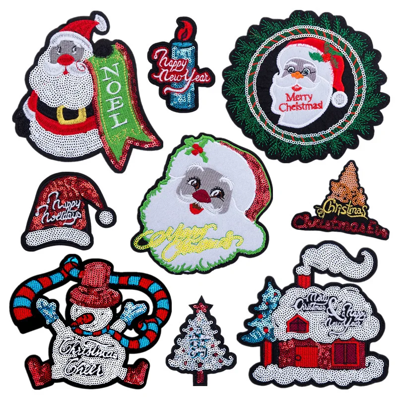 1 шт. рождественский стиль вышивка блестками нашивка тепловые переводки утюгом