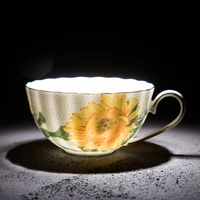 bone china european style ceramic coffee cup and saucer art red tea cup gift sunflower english tea set vaso para cafe teacups