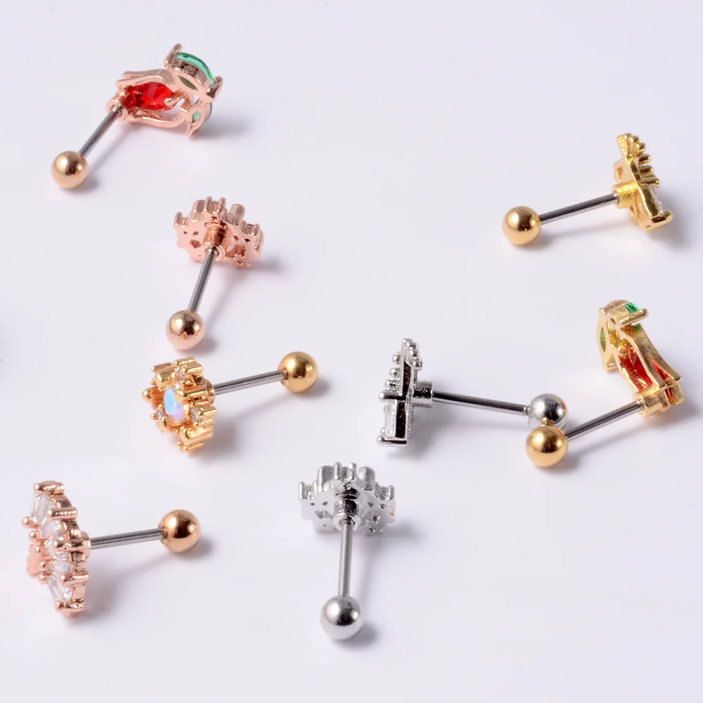 

1PC Stainless Steel Cz Ear Tragus Cartilage Earrings AB Crystal Heart Cross Lobe Helix Earring Barbell Piercing Jewelry 20G