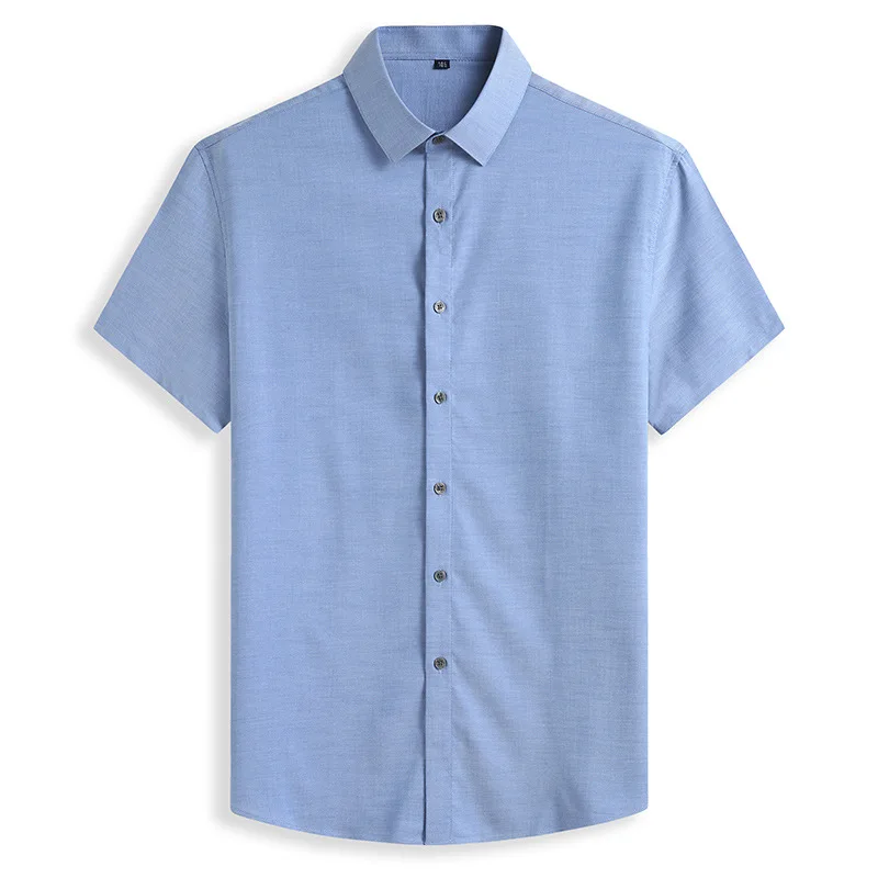 

Summer 2020 new men's fattening plus size business casual solid color short sleeve shirt