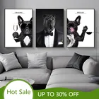 Настенный плакат в скандинавском стиле с забавными животными на холсте с изображением собаки, солнцезащитные очки, одежда, плакат, черно-белые настенные картины для гостиной