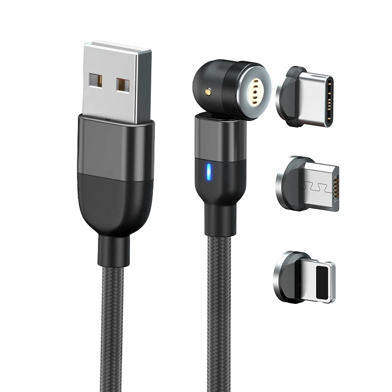 

WANCORE 360 and 180 degree rotation L-shape 3A Fast Charging Magnetic Cable Charger for Micro USB Type C iOS Data Cable 540