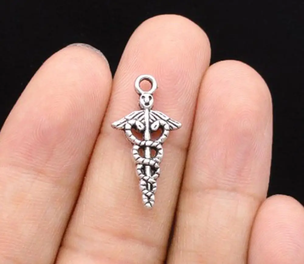 Подвески с медицинскими символами caduceus покрытые античным серебром 30 шт./лот-23x11