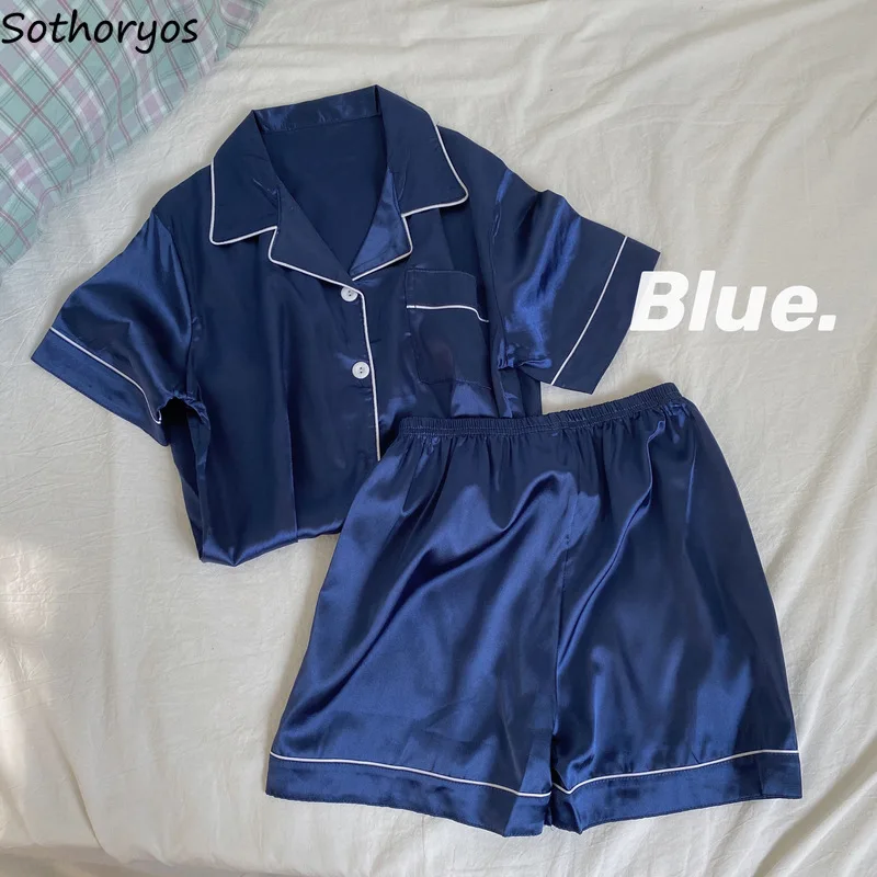 

Women Pajama Sets Silk Satin Pajamas Summer Short Sleeve and Shorts Sleepwear Female Two Pieces Home Lounge Wear Ulzzang Fashion