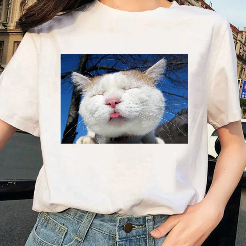 

Fashion Kawai Cute Cats Print O-neck Short Sleeve T-shirt Female Tops T-shirt Women 2020 Summer Korean Style