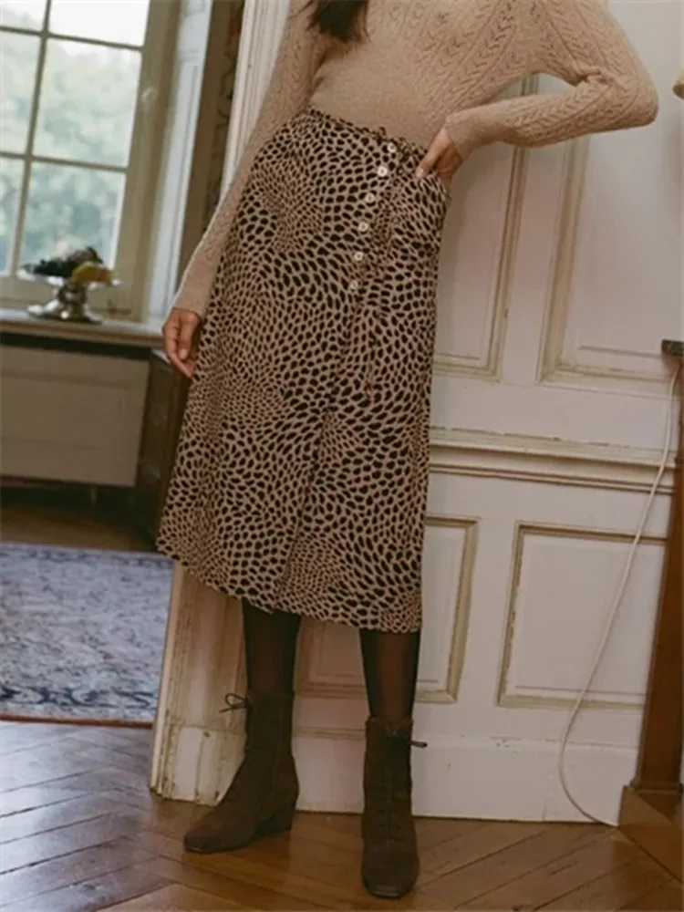 Женская Юбка миди с леопардовым принтом цельная длинная юбка завышенной талией