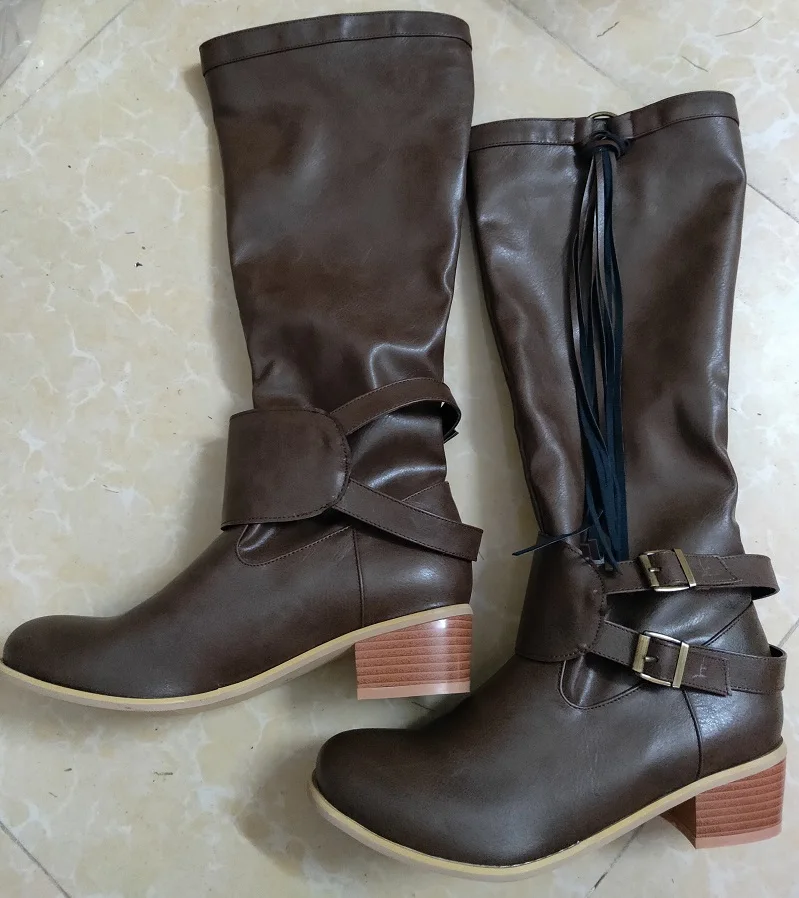 Zapatos mujer Зимняя обувь Женские высокие сапоги до колена Туфли из искусственной