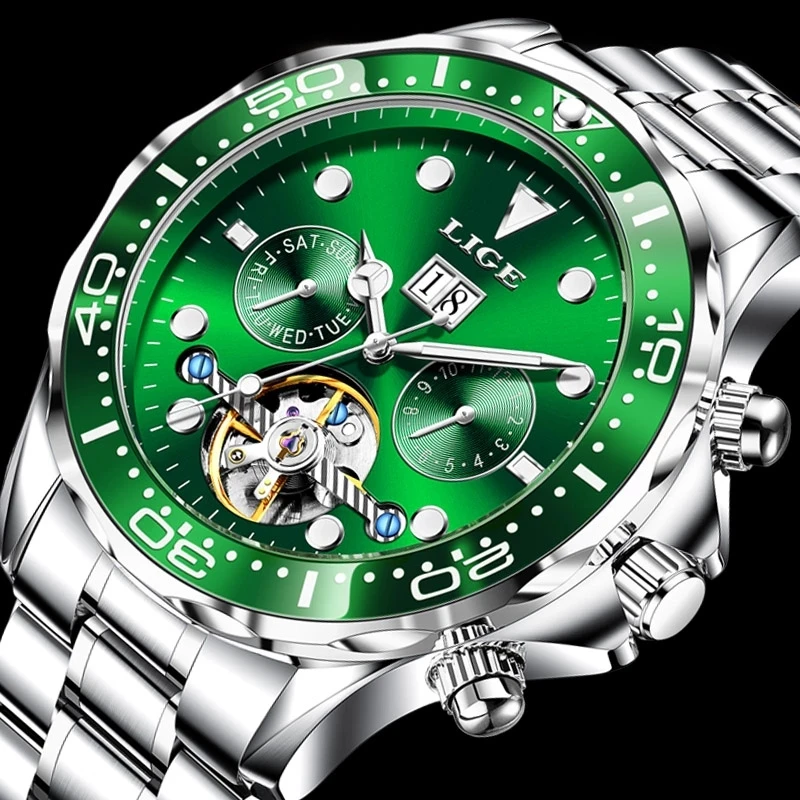 

LIGE Luxury Mens Watches Automatic Watch Male Waterproof Wrist Watch Stainless Steel Mechanical Relogio Automatico Masculino+Box