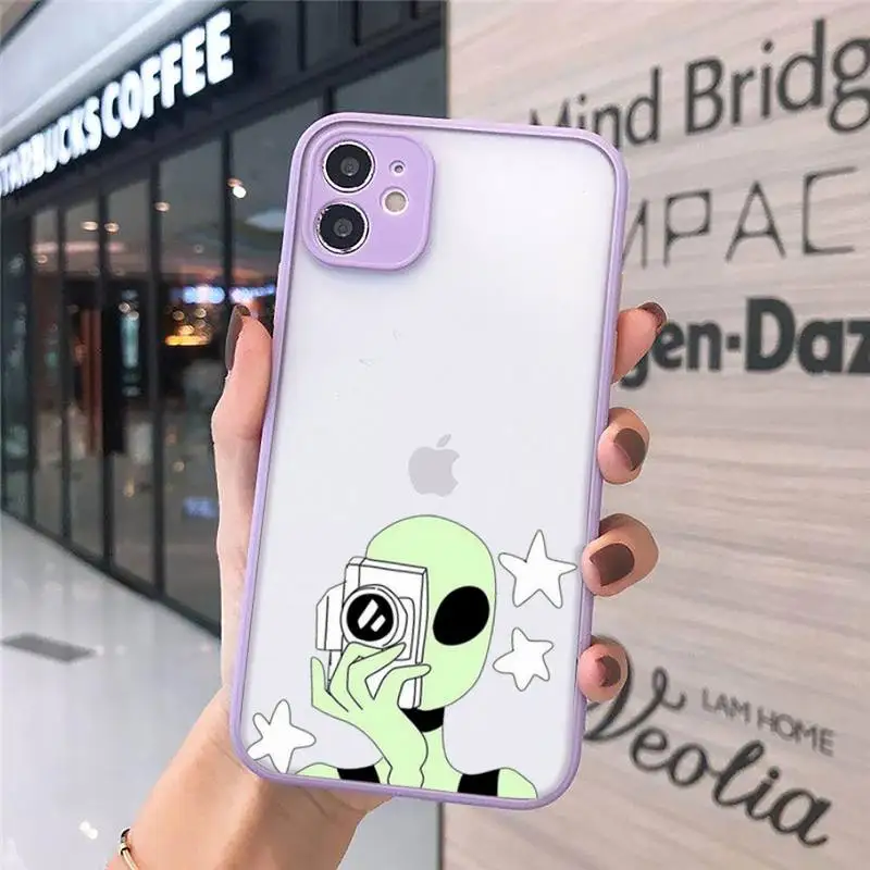 

Cute cartoon Alien space universe Phone Cases matte transparent For iphone 7 8 11 12 plus mini x xs xr pro max cover