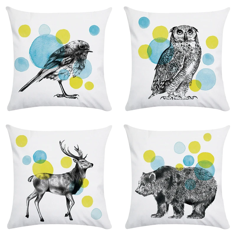 Модная подушка для дивана с изображением животных медведя оленя совы птицы