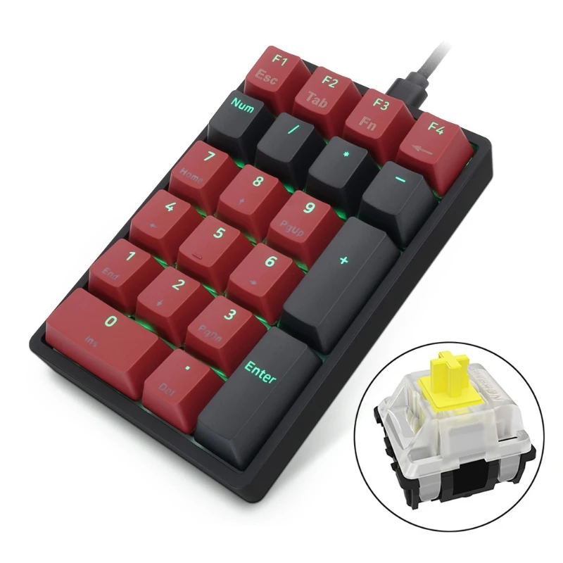 

SK21 портативная миниатюрная USB Проводная цифровая клавиатура с RGB подсветкой, цифровая подставка, полностью программируемая для оптического переключателя