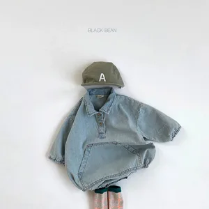 Осень, Одежда для новорожденных комплект детской одежды с длинными рукавами из джинсовой ткани с отложным воротником, пальто от Carter's, детский костюмчик, цельный комбинезон, гимнастический костюм, одежда