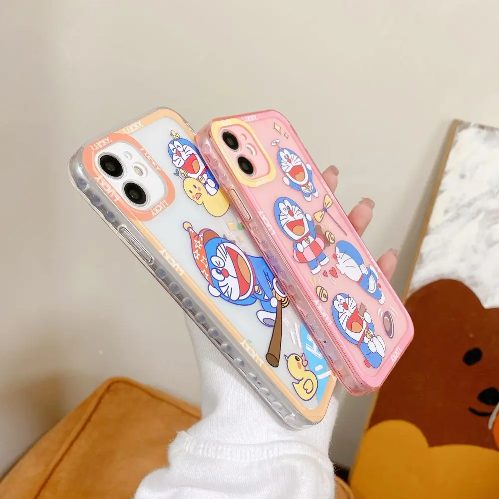 Милые чехлы для телефонов с Аниме Doraemon iPhone 12 Pro Max XS 13 XR 7 8 Plus мягкий чехол боковой