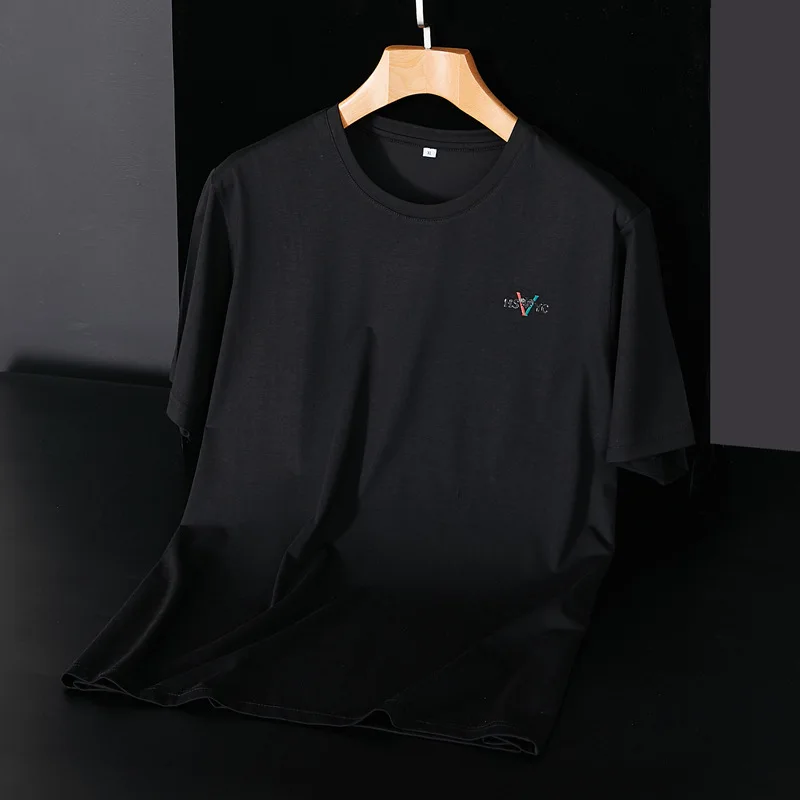 

Fattening plus size men's short sleeve T-shirt plus large size loose and puffy summer round neck thin half sleeve fat man