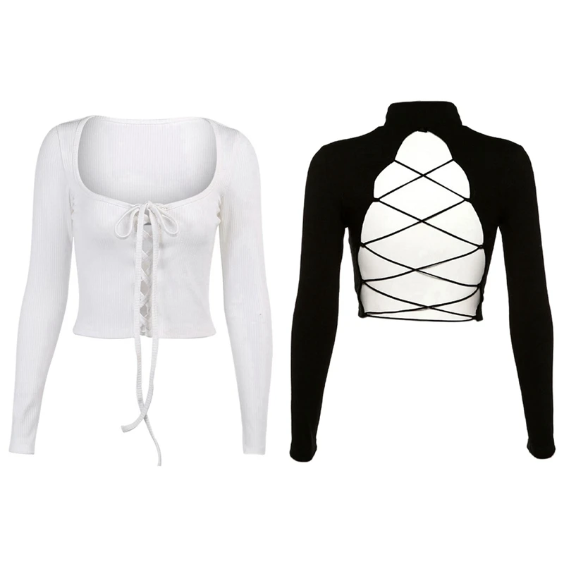 

Женская футболка с вырезами и открытой спиной, в рубчик