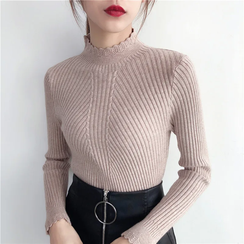 

Pure color and a half sets high collar long-sleeved sweater knitting render unlined upper garment