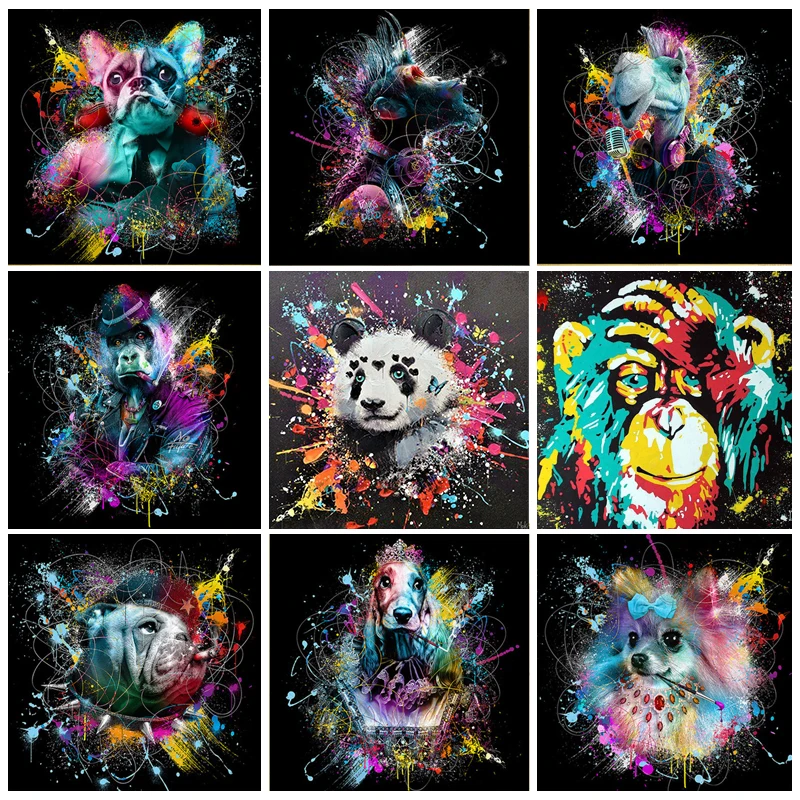

Graffiti Style Panda Monkey Lion Dog Cat Canvas Painting Posters and Prints Animals Wall Art Picture for Living Room Home Decor