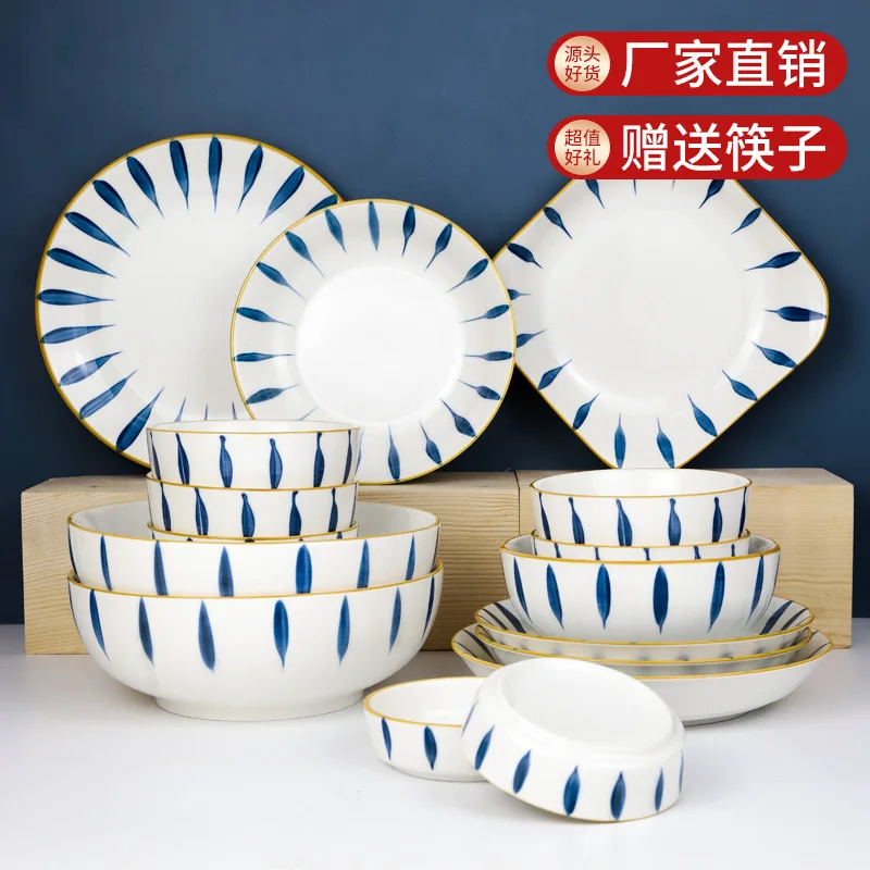 Goedkoop Japanse Stijl Orchidee Gras Servies Set Handgeschilderde Gerechten Servies Creatieve Ramen Kom Soepkom Relatiegeschenken