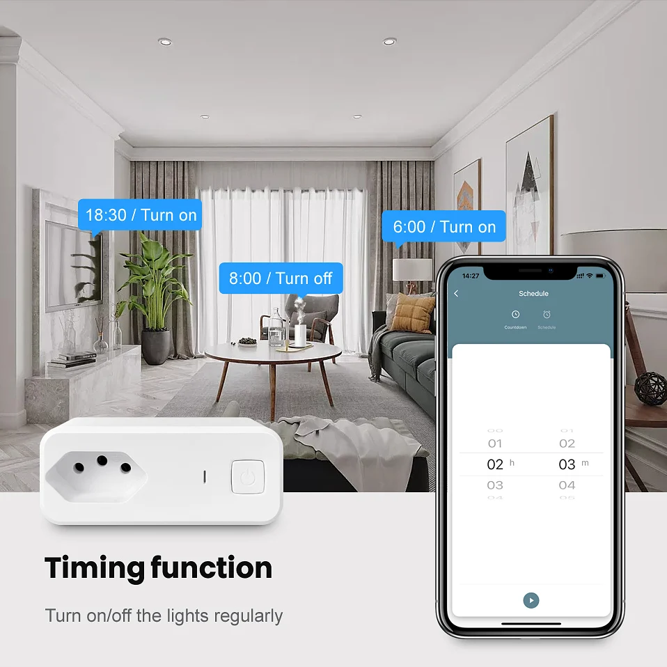 AVATTO Tuya 10A бразильский Стандарт WiFi умная вилка приложение Smart Life удаленное умное