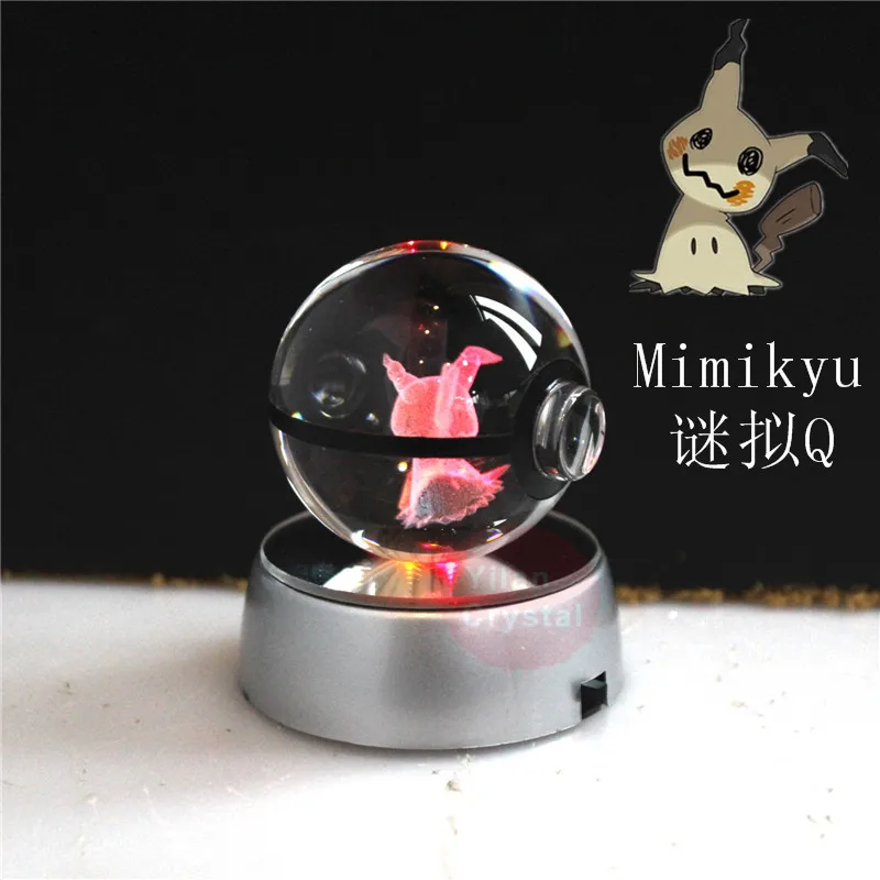 Стиль Pokemon Ball с гравировкой хрустальный шар для подарка с Led светильник - Цвет: mimikyu