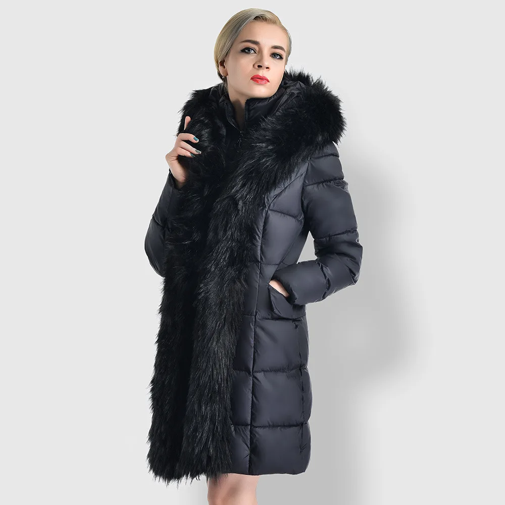 

2020 Winter Wear Mid-length Down Padded Jacket Women European and American Thickened Large Fur Collar Jacket Bubble Luxury