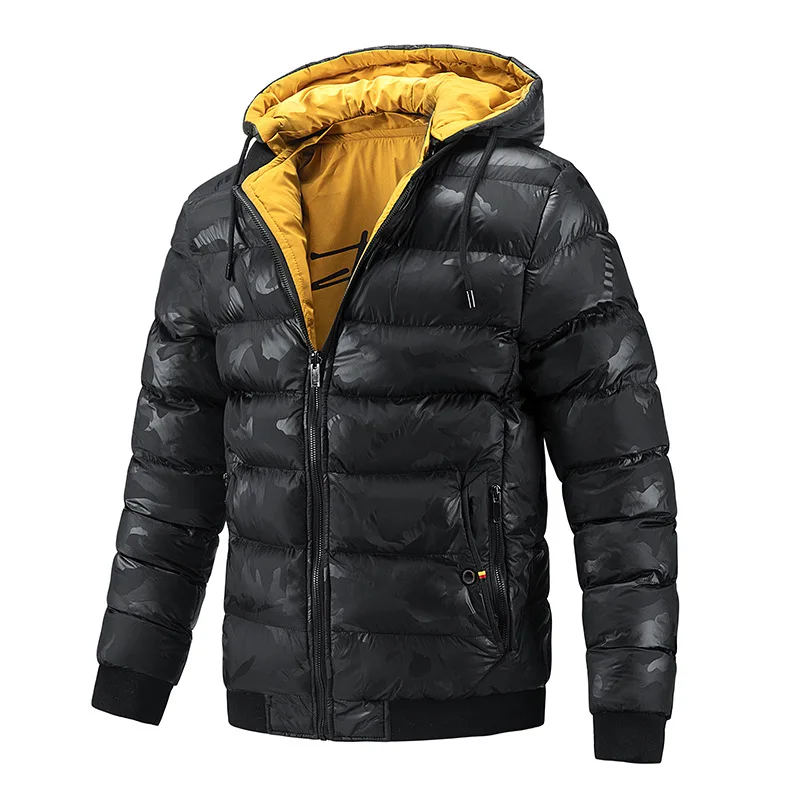 Men's cotton jacket thick winter double-sided camouflage fashion high-end cold and windproof warm men's outerwear hooded jacket