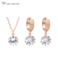 sz design fashion classic big cubic zirconia jewelry set 585 rose gold earrings pendant necklace for women wedding jewelry gift