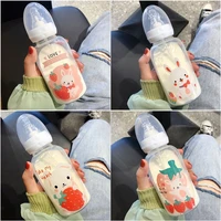 250ml pacifier glass bottle cute cartoon bunny straw cup food grade silicone pacifier glass bottle milk tea cup for children