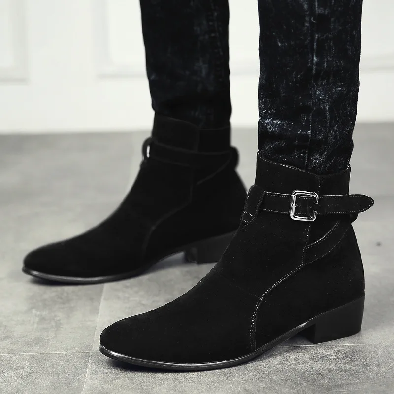 

Men Boots Faux Suede Buckle Black Brown Ankle Boots Autumn Winter Shoes Men Chelsea Boots Fashion Men Boots