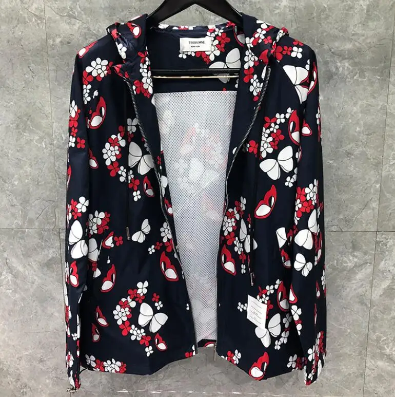 

TB 2021 Fashion Brand Jacket Men Loose Cardigans Clothing Black Butterfly Flower Pattern Spring Autumn Hooded Casual Coat