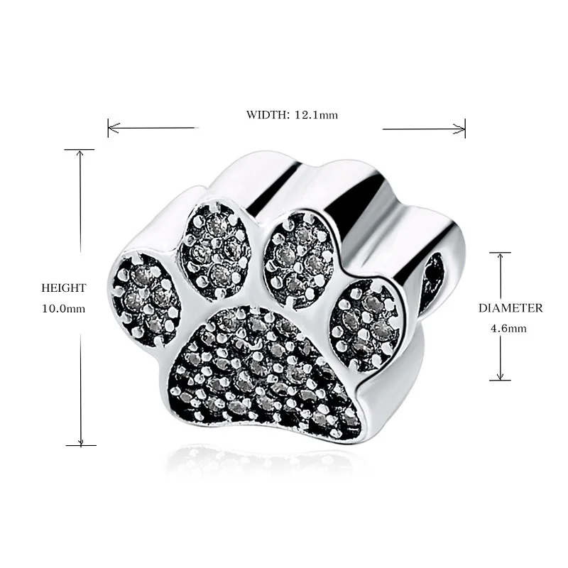 Fit Pandora Браслеты Серебро 925 первоначально собака следы с четкими камень cz DIY