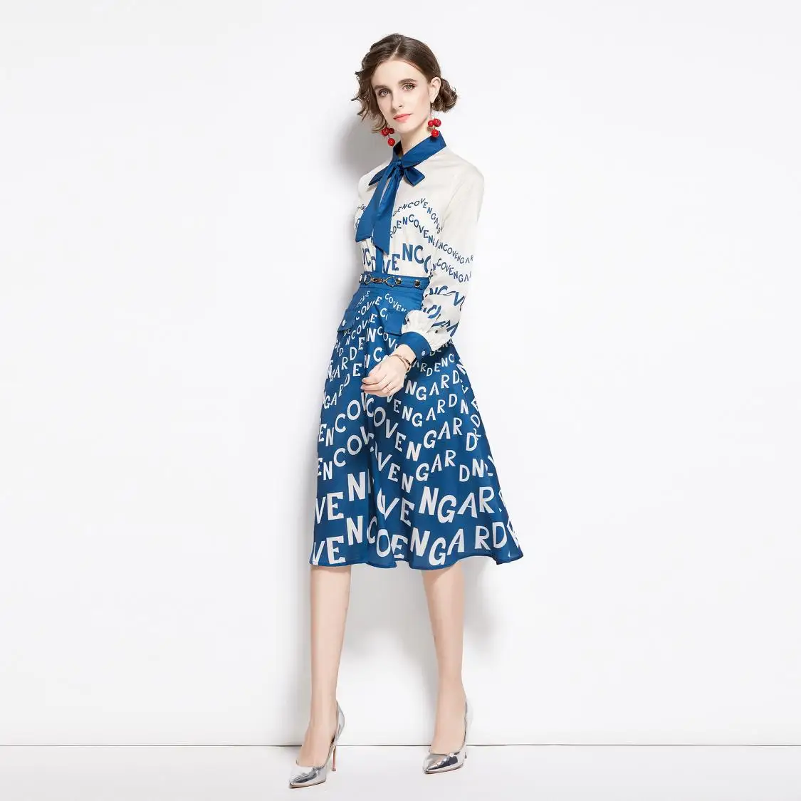 Французский шифоновый комплект из двух предметов с буквенным принтом женский