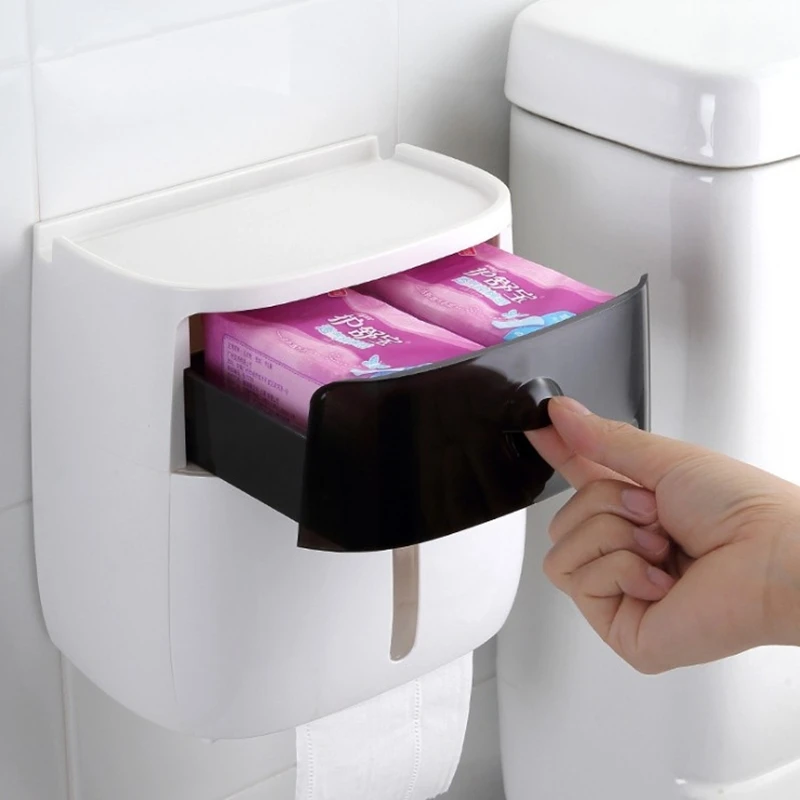 

Bathroom waterproof double tissue box plastic toilet paper holder wall-mounted paper holder storage box toilet paper holder